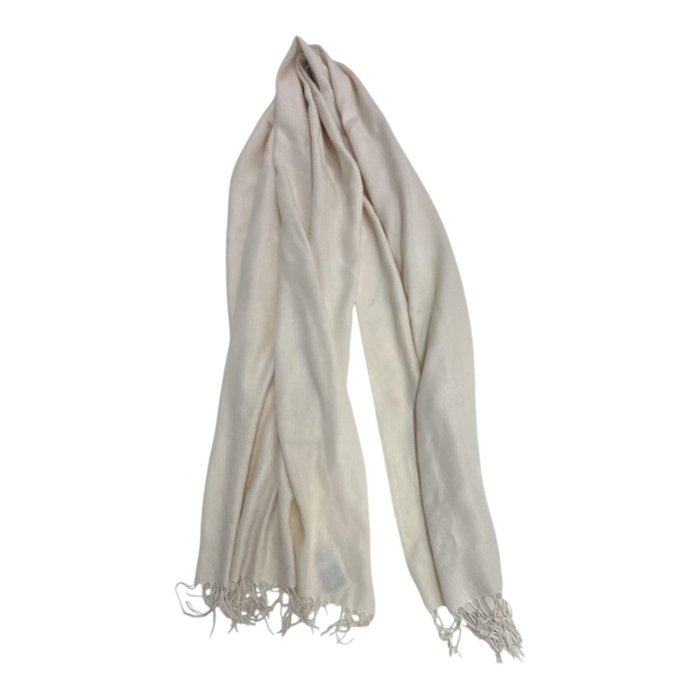 NWOTMantero Cashmere Silk Scarf Ivory Cream Fringe Shawl Made in Italy Luxury